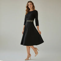 Franziska | Damen Tailliertes Ausgestelltes Midi-Kleid - Schwarz