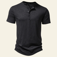 Anthony | Herren Lässiges Geknöpftes Kurzarm Henley Shirt - Schwarz