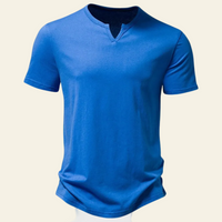 Anthony | Herren Lässiges Geknöpftes Kurzarm Henley Shirt - Blau
