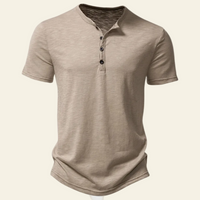 Anthony | Herren Lässiges Geknöpftes Kurzarm Henley Shirt - Khaki