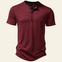 Anthony | Herren Lässiges Geknöpftes Kurzarm Henley Shirt - Rot