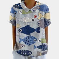 Lebendiges Blusenshirt für Frauen | Kurzarm - Blau