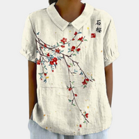 Lebendiges Blusenshirt für Frauen | Kurzarm - Weiß