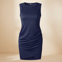 Damen Sommerkleid Lässig Gerafft Bodycon Kleid Sommer - Marineblau