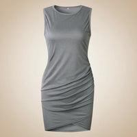 Damen Sommerkleid Lässig Gerafft Bodycon Kleid Sommer - Grau