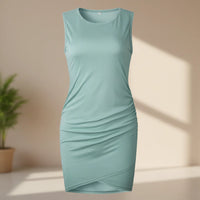 Damen Sommerkleid Lässig Gerafft Bodycon Kleid Sommer - Grün