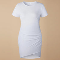 Damen Sommerkleid Lässig Gerafft Bodycon Kleid Sommer - Weiß