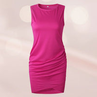 Damen Sommerkleid Lässig Gerafft Bodycon Kleid Sommer - Rosenrot