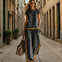 Lissara™-Set mit Minimalistischer Bluse und Einer Hose mit Figurbetonenden Schnitten - Grau