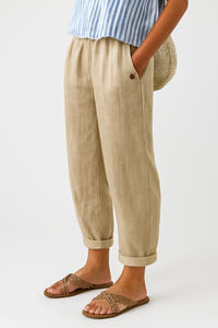 Isabella | Damen Lässige Hose Mit Taschen Und Umschlag - Beige