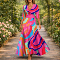 Denise | Damen Blumenkleid V-Ausschnitt Fließend Sommer - Rosa