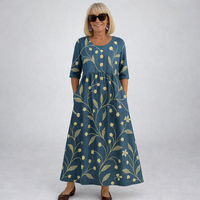 Zunia – Midi-Kleid Mit Blumenmuster Und Taschen - Marineblau