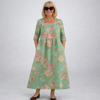 Zunia – Midi-Kleid Mit Blumenmuster Und Taschen - Grün