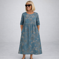 Zunia – Midi-Kleid Mit Blumenmuster Und Taschen - Blau
