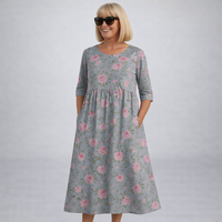 Zunia – Midi-Kleid Mit Blumenmuster Und Taschen - Grau