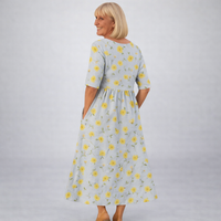 Zunia – Midi-Kleid Mit Blumenmuster Und Taschen - Hellgelb