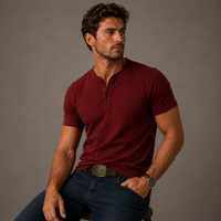 Raymond | Herren Relaxed Kurze Ärmel Henley T-Shirt - Rot