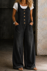 Bethany | Vintage gewaschene Denim-Latzhose - Schwarz