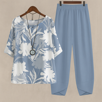 Damen Zweiteiliges Set mit Rundhals und Kurzarm - Blau