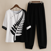 Damen Zweiteiliges Set mit Rundhals und Kurzarm - Schwarz