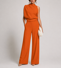 Josefine | Damen Ärmellos Mock Neck Weites Bein Jumpsuit - Orange