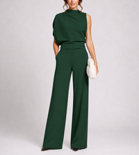 Josefine | Damen Ärmellos Mock Neck Weites Bein Jumpsuit - Grün