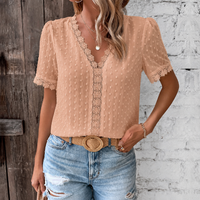 Celestine | Damen Kurzarm Bluse mit V-Ausschnitt - Beige