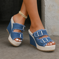 Atelier | Frayed Edge Wedge Sandalen - Blau