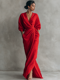 Roxa | Rosa Maxikleid mit V-Ausschnitt - Rot