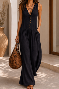 Lotte | Leichter Jumpsuit mit Knopfdetails - Schwarz