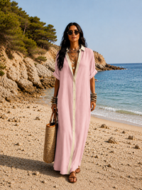 Hanna | Langes Hemdblusenkleid mit Knopfleiste - Rosa