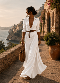 Mathilda | Drapiertes Kleid mit Gürtel - Weiß