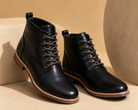 Herren Schnürstiefel Klassisch Robust mit Gummisohle für Alltag und Business - Schwarz
