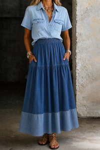 Sarah | Denimrock mit elastischem Bund - Marineblau
