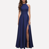 Dominique | Damen Formelles Abend Maxikleid mit Seitenschlitz - Blau