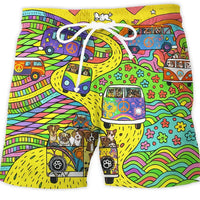Schnelltrocknende Badeshorts mit Kordelzug Busmotiv - Gelb