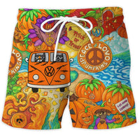 Schnelltrocknende Badeshorts mit Kordelzug Busmotiv - Orange
