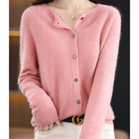 DANIELLE | Damen-Strickjacke mit Rundhalsausschnitt aus reiner Merinowolle - Hellrosa