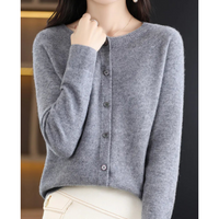 DANIELLE | Damen-Strickjacke mit Rundhalsausschnitt aus reiner Merinowolle - Grau