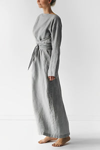 Patrizia | Damen Leichtes Leinen Maxi Wickelkleid - Grau