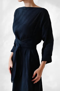Patrizia | Damen Leichtes Leinen Maxi Wickelkleid - Blau