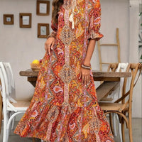 Aniy – Sommerkleid mit Blumenmuster und V-Ausschnitt - Orange