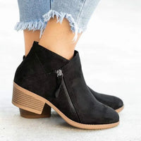 Damen Ankle Boots mit Orthopädischer Arch Support und Niedrigem Blockabsatz - Schwarz