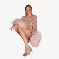 Damen Elegantes Abendkleid Festliche Pailletten Federdetails - Rosa