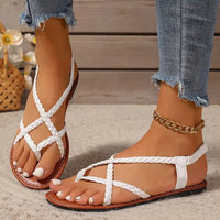 Damen Flache Sandalen mit Geflochtenem Design und Orthopädischer Fußgewölbeunterstützung für Sommer - Weiß