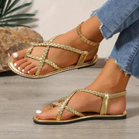 Damen Flache Sandalen mit Geflochtenem Design und Orthopädischer Fußgewölbeunterstützung für Sommer - Gold
