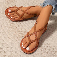 Damen Flache Sandalen mit Geflochtenem Design und Orthopädischer Fußgewölbeunterstützung für Sommer - Braun