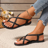 Damen Flache Sandalen mit Geflochtenem Design und Orthopädischer Fußgewölbeunterstützung für Sommer - Schwarz