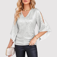 Damen Glamouröses Kurzarm-Oberteil Pailletten - Silber
