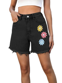 Damen Kurze Hose mit Blumenmuster - Schwarz